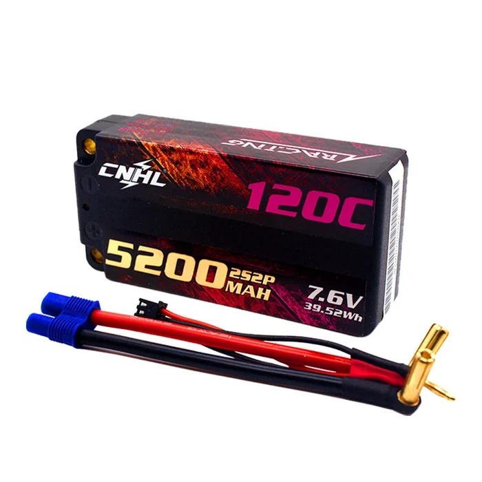CNHL Racing Series LiHV 5200mAh 7,6V 2S 120C HV Shorty Hartschalen-Lipo-Akku mit EC3-Stecker (2 St.)