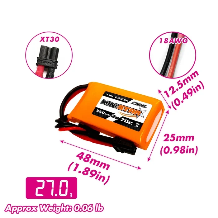 CNHL MiniStar 350mAh 7,4V 2S 70C LiPo-Akku mit XT30 (3 St.)