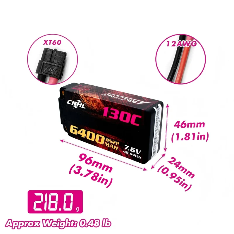 CNHL Racing Series LiHV 6400mAh 130C 2S 7,6V Shorty LiPo Akku Hardcase mit XT60