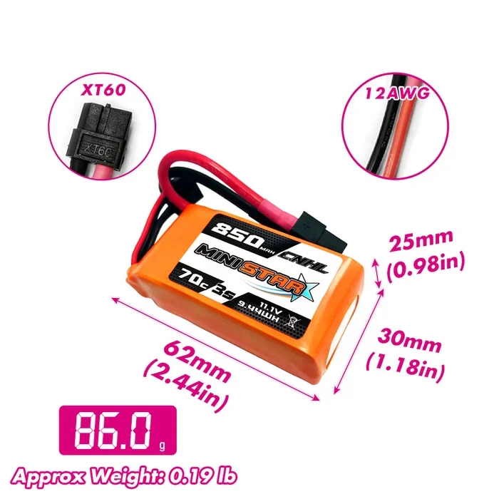 CNHL MiniStar 850mAh 11,1V 3S 70C LiPo-Akku mit XT60-Stecker