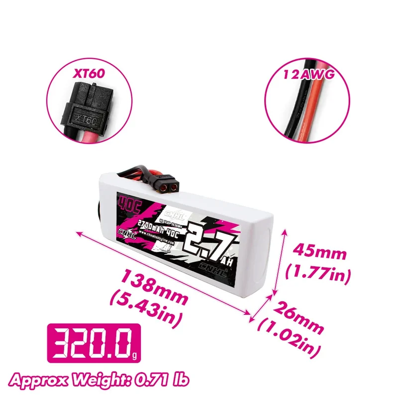 CNHL 2700mAh 14,8V 4S 40C Lipo-Akku mit XT60