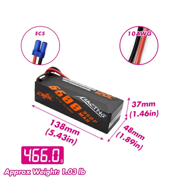 CNHL Racing Series 6600mAh 11,1V 3S LiPo-Akku 120C Hartschalenkoffer mit EC5-Stecker