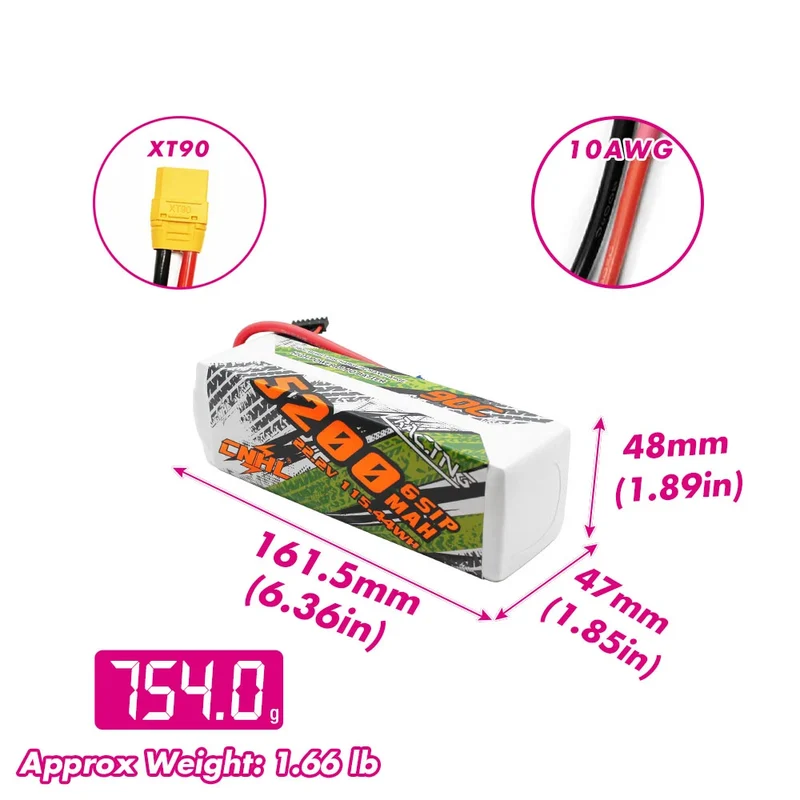 CNHL Racing Series 5200mAh 6S 22,2V LiPo-Akku 90C mit XT90-Stecker
