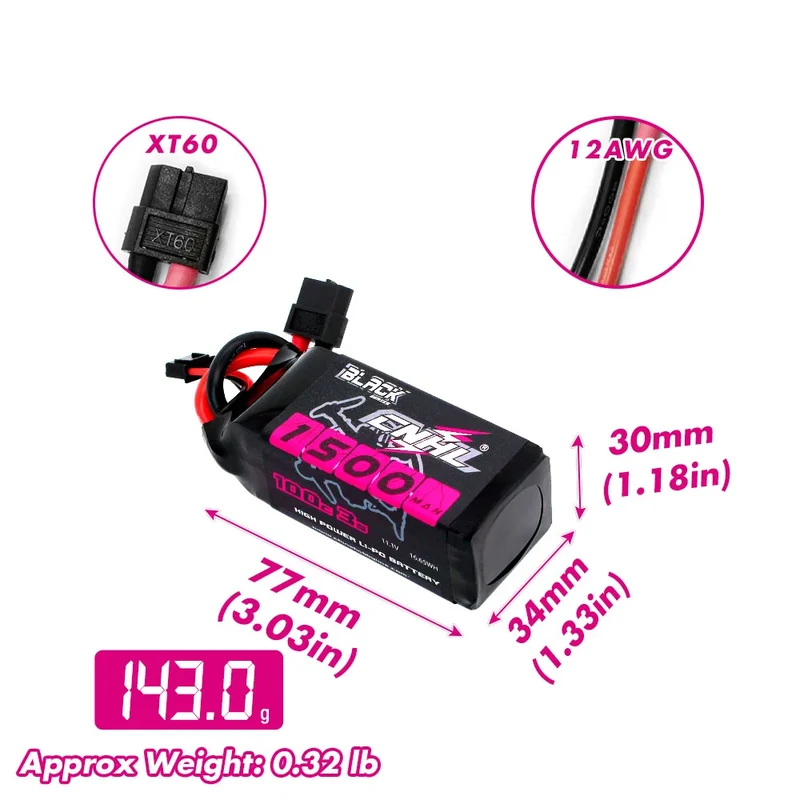 CNHL Black Series 1500mAh 11,1V 3S LiPo-Akku mit XT60-Stecker ( 2 St. )