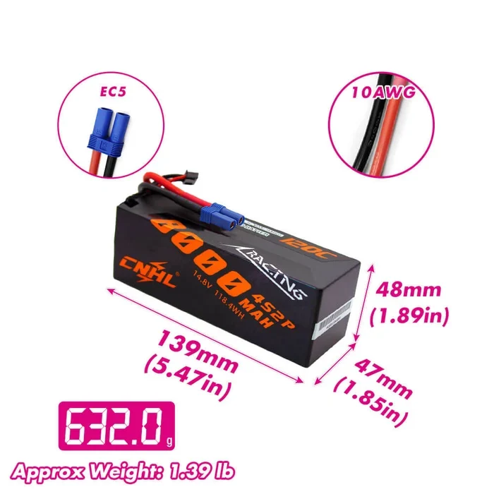 CNHL Racing Series 8000mAh 14,8V 4S LiPo-Akku, 120C Hartschalenkoffer mit EC5-Stecker