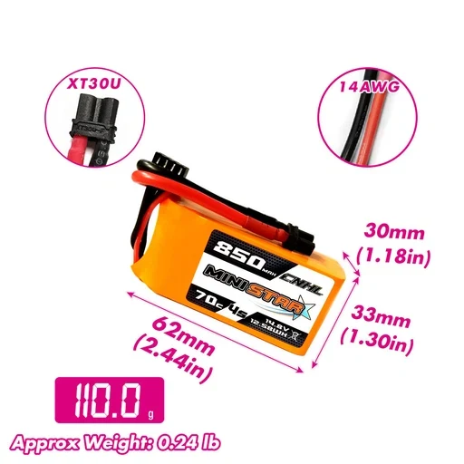 CNHL MiniStar 850mAh 14,8V 4S 70C LiPo-Akku mit XT30U ( 2 St. )