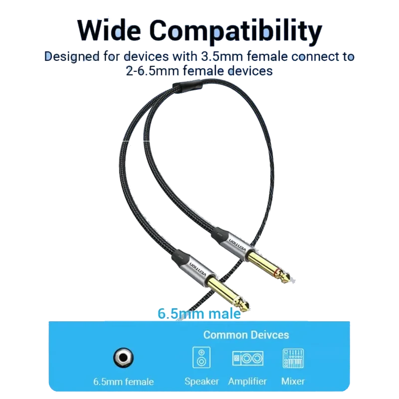 Câble audio JACK 3.5mm vers 2 JACK 6.35mm 3M