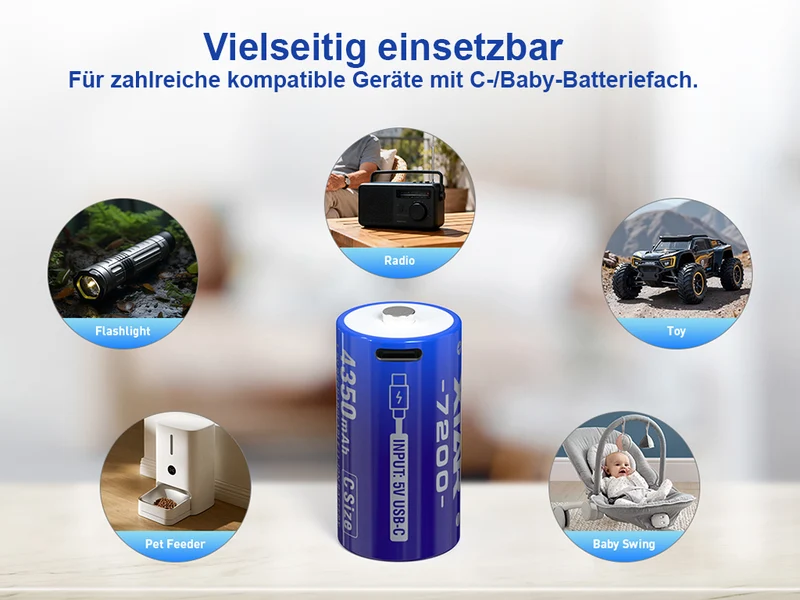 XTAR C, LR14 L14 Mono CLR 7200 USB-C 1,5 V Akku – 4350 mAh (LR14, L14, Baby) inkl. Y-Kabel (2 St.)