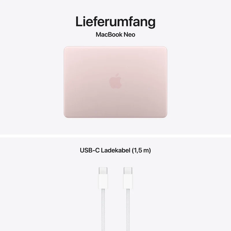 MacBook Neo 13 Zoll mit A18 Pro chip, 6-core CPU und 5-core GPU, 8GB, 512GB SSD, Touch ID, Blush