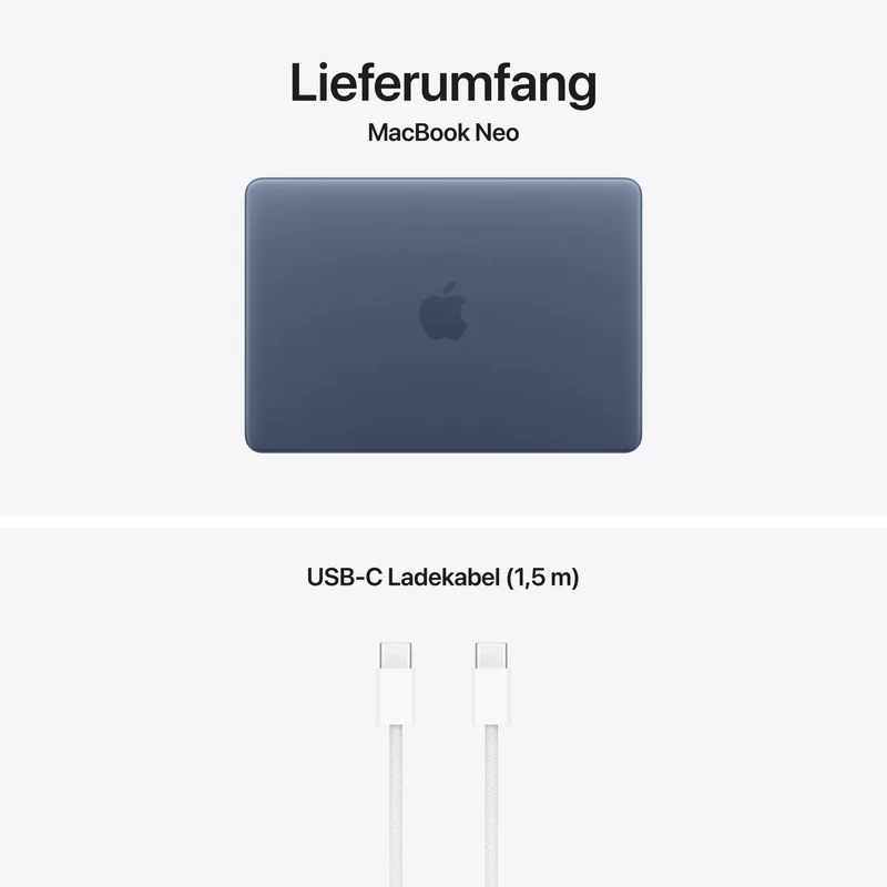 MacBook Neo 13 Zoll mit A18 Pro chip, 6-core CPU und 5-core GPU, 8GB, 512GB SSD, Touch ID, Indigo