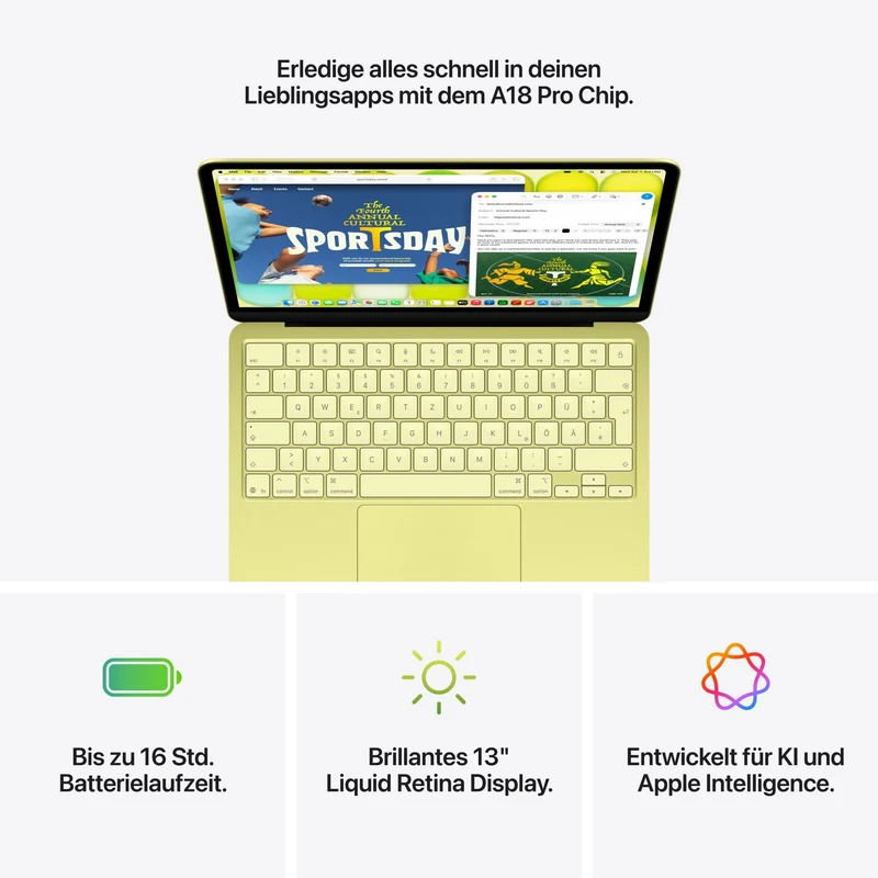 MacBook Neo 13 Zoll mit A18 Pro chip, 6-core CPU und 5-core GPU, 8GB, 256GB SSD, Indigo