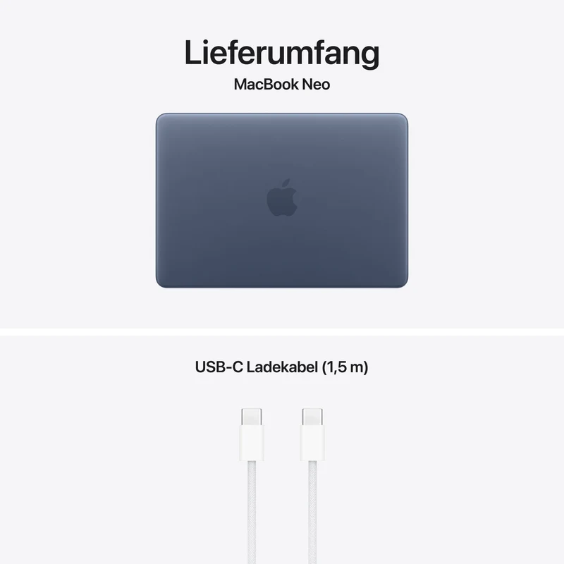 MacBook Neo 13 Zoll mit A18 Pro chip, 6-core CPU und 5-core GPU, 8GB, 256GB SSD, Indigo