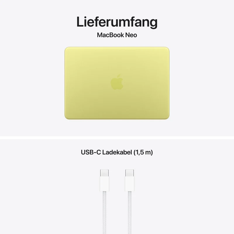 MacBook Neo 13 Zoll mit A18 Pro chip, 6-core CPU und 5-core GPU, 8GB, 512GB SSD, Touch ID, Citrus
