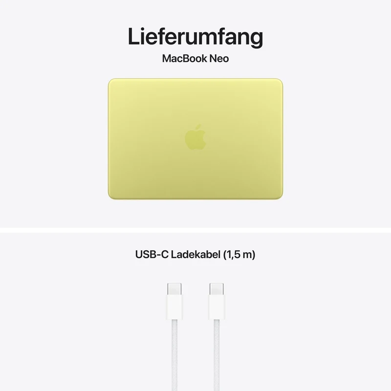 MacBook Neo 13 Zoll mit A18 Pro chip, 6-core CPU und 5-core GPU, 8GB, 256GB SSD, Citrus