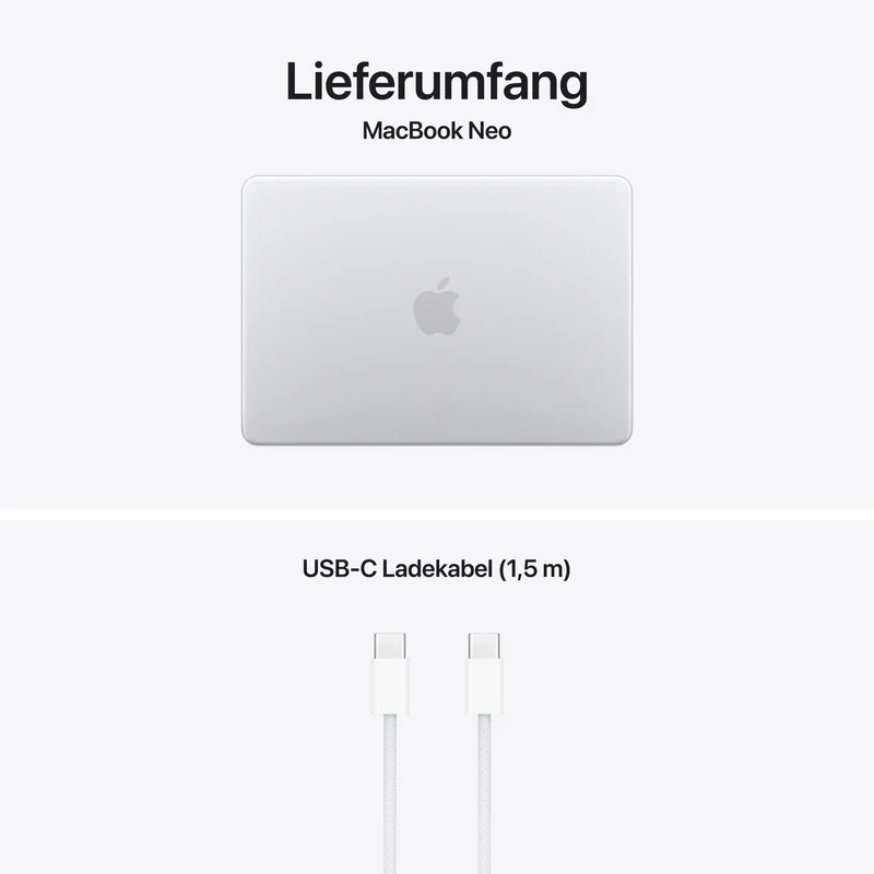 MacBook Neo 13 Zoll mit A18 Pro chip, 6-core CPU und 5-core GPU, 8GB, 256GB SSD, Silber