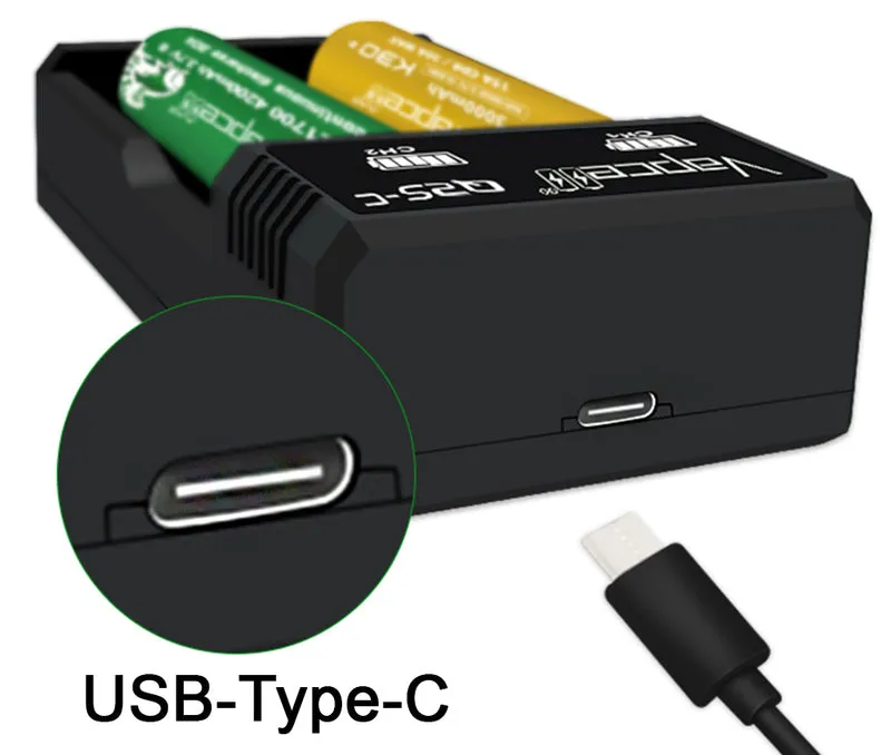 Vapcell Q2S-C USB-C Ladegerät – 2 unabhängige Schächte, 2×1A Ladestrom