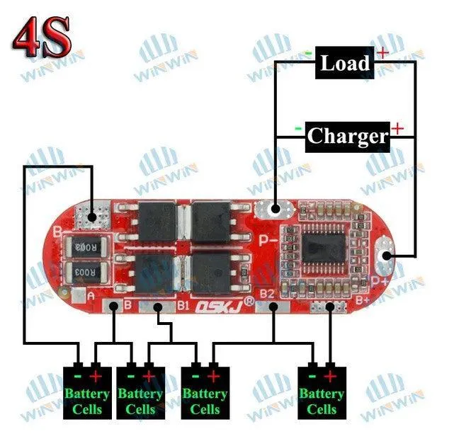Carte de protection BMS Li-Ion 4S -pour batterie 14.8v 25A