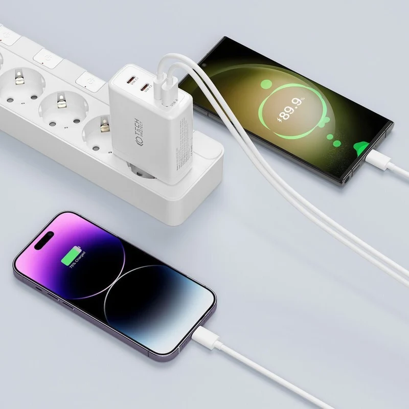 Tech-Protect 100W Multiport Schnell-Ladegerät für MacBook Air/Pro, IPhone und iPad - weiß