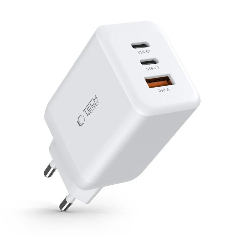 Tech-Protect 65W Multiport Standard-Ladegerät für MacBook Air/Pro, iPhone und iPad - weiß