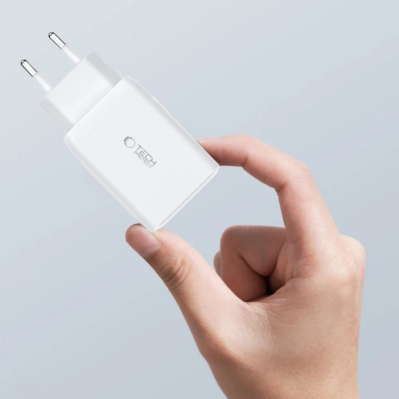 Tech-Protect 65W Multiport Standard-Ladegerät für MacBook Air/Pro, iPhone und iPad - weiß