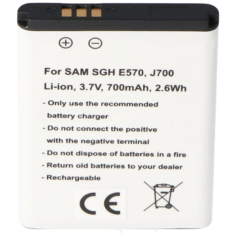 AccuCell Akku passend für Samsung SGH E570, J700, Li-Ion, 3,7V, 700mAh, 2,6Wh