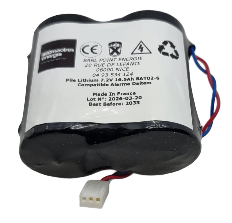 Pile lithium BAT02-S 7.2V 16.5Ah pour alarme Daitem Hager
