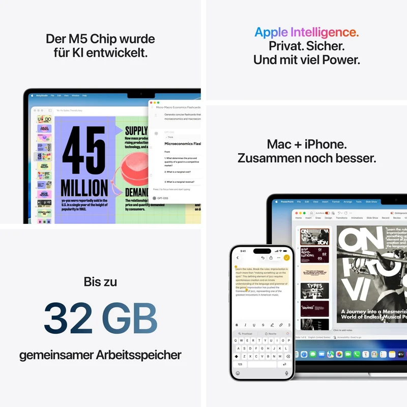MacBook Air 13 Zoll mit M5 chip, 10-core CPU und 8-core GPU, 16GB, 512GB SSD, Polarstern