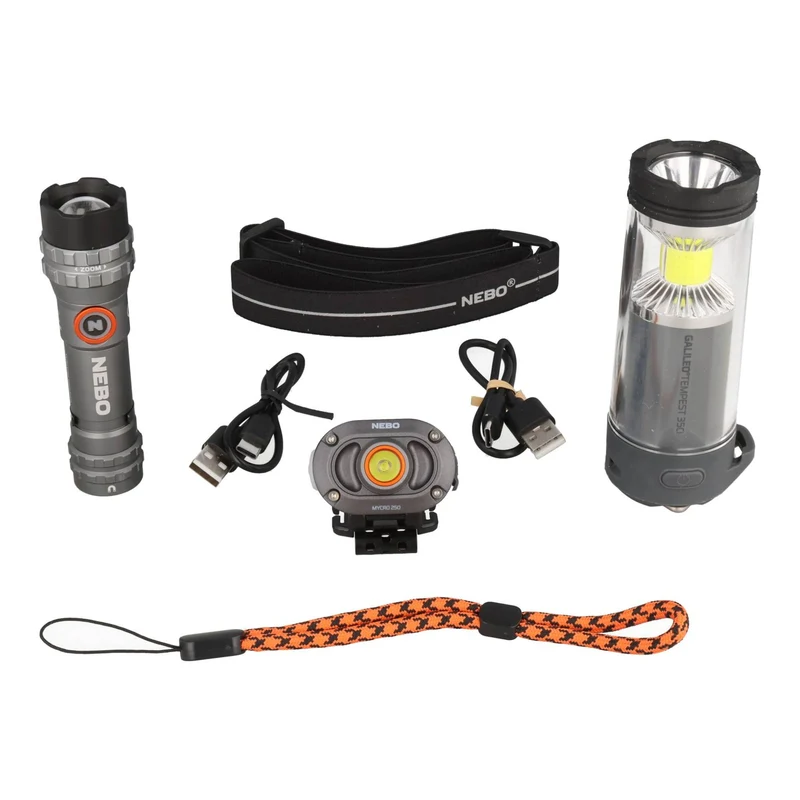 NEBO TRIPLE LIGHT KIT 8 (MYCRO 250 Stirnlampe, GALILEO 350 Laterne, 600 FLEX Taschenlampe, 3x AA (Mignon), 350 Lumen, Reichweite 17 Meter