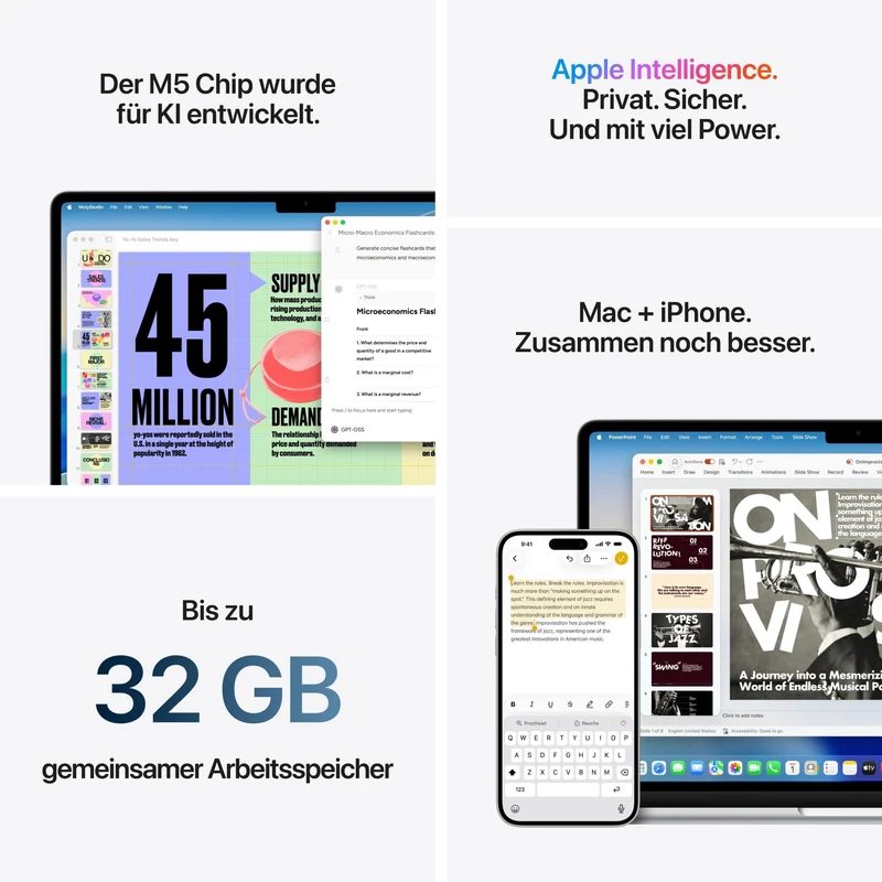 MacBook Air 13 Zoll mit M5 chip, 10-core CPU und 10-core GPU, 16GB, 1TB SSD, Himmelblau
