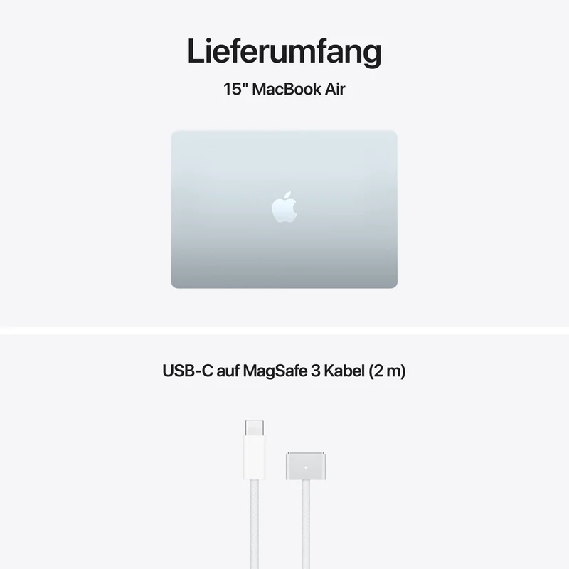 MacBook Air 15 Zoll mit M5 chip, 10-core CPU und 10-core GPU, 16GB, 512GB SSD, Himmelblau