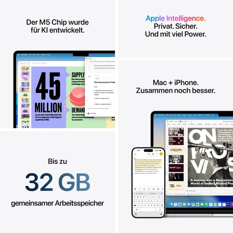 MacBook Air 15 Zoll mit M5 chip, 10-core CPU und 10-core GPU, 16GB, 512GB SSD, Mitternacht