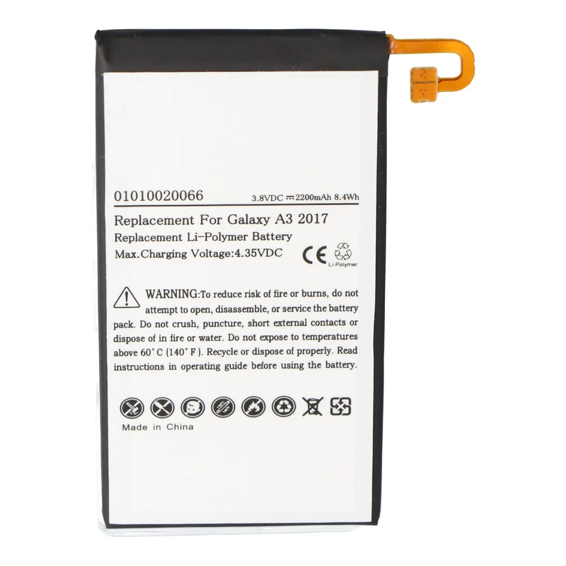 AccuCell Akku passend für Samsung Galaxy A3 2017, Li-Polymer, 3,8V, 2200mAh, 8,4Wh, built-in, ohne Werkzeug