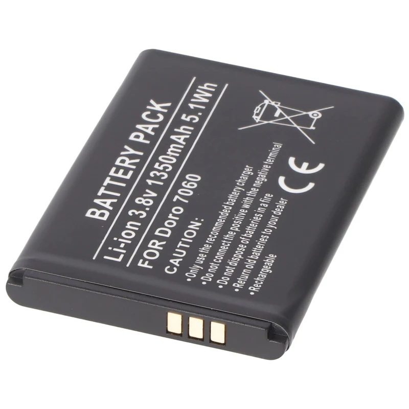 AccuCell Akku passend für Doro 7060, DBS-1350A Li-ion, 3,8V, 1350mAh, 5,1Wh, ca. 53 x 38,5 x 5,6mm