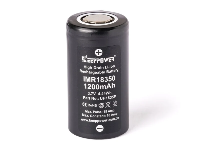 Keeppower Li-Ion-Akku IMR18350 - 1200mAh 10A, max. 15A, 3,6V - 3,7V, 35x18,3mm