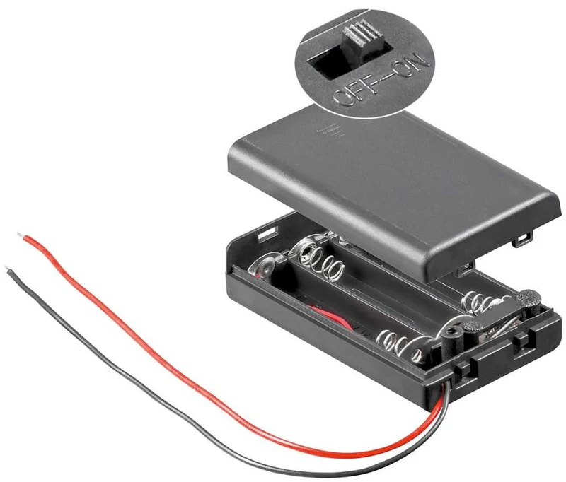 Goobay Batteriehalter für 3x Micro mit Deckel und Schalter wasserabweisend, mit losen Kabelenden – Batteriehalter AAA Micro, Batterie Halterung Elektronik (Kunststoff)