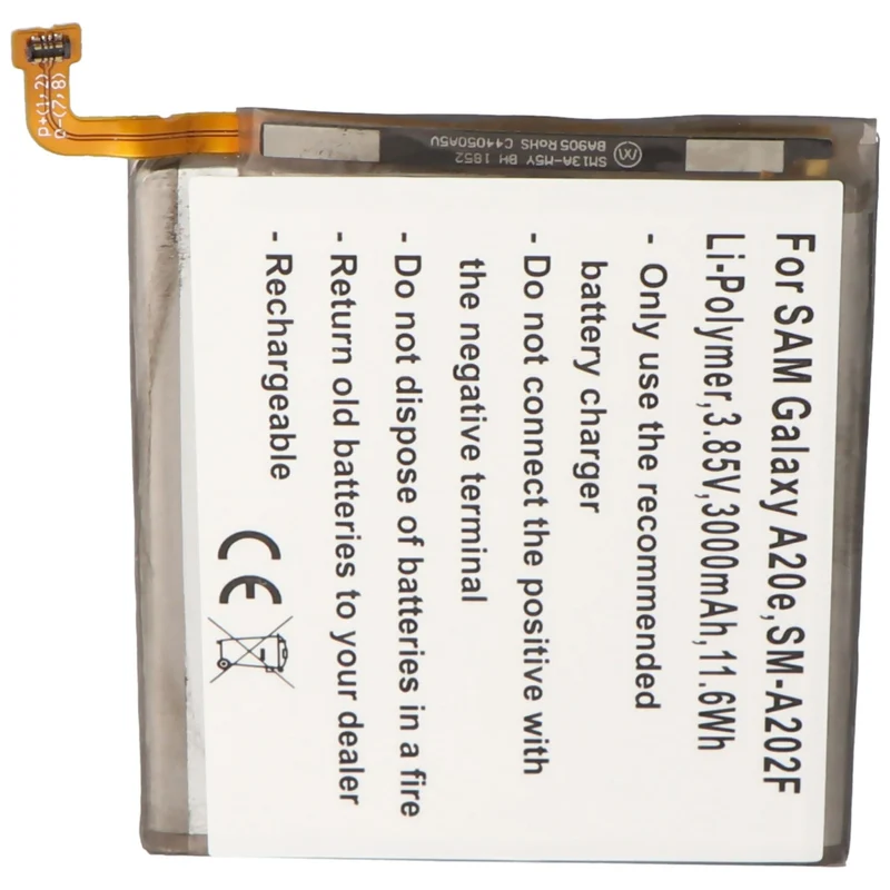 AccuCell Akku passend für Samsung Galaxy A20e, SM-A202F, Li-Polymer, 3,85V, 3000mAh, 11,6Wh, built-in, ohne Werkzeug