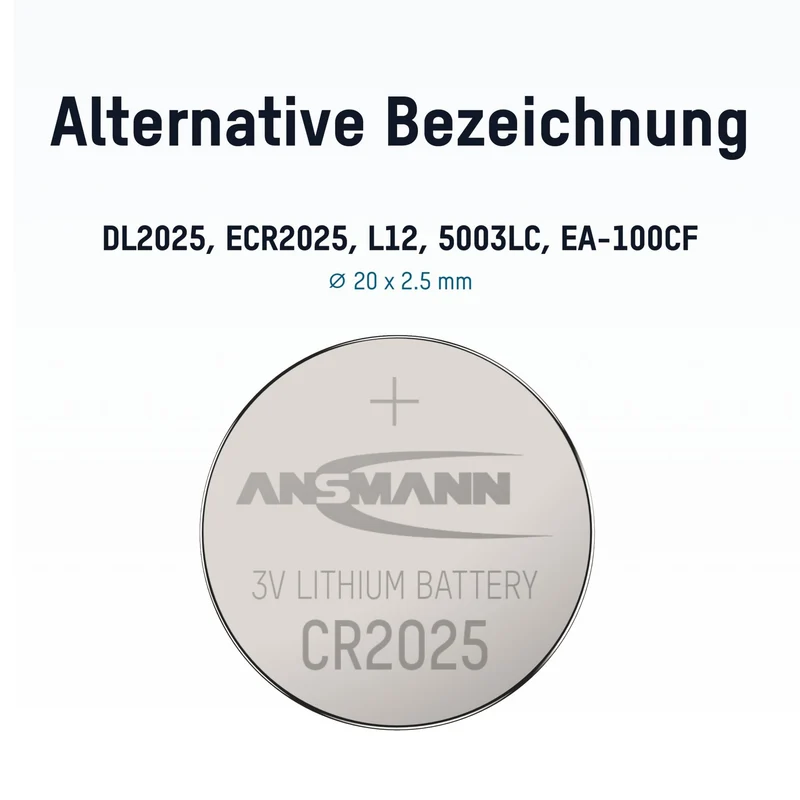 Ansmann Lithium Knopfzelle CR2025, Car Key Edition, ideal für den Autoschlüssel geeignet, 3 Volt