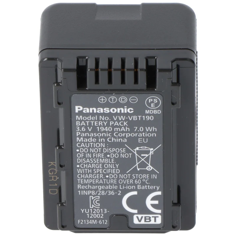 Panasonic VW-VBT190E-K Original Akku VW-VBT190, HC-VXF999, HC-VX878, HC-VX989, HC-V110, HC-V130, HC-V160, HC-V180, HC-V210, HC-V250, HC-V270, HC-V380, HC-V510, HC-V550, HC-V727, HC-V757, HC-V777, HC-WX979, HC-W570, HC-W580, HC-W858