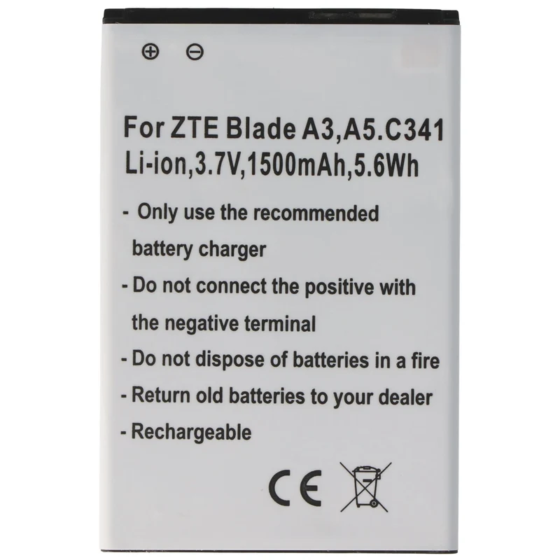 AccuCell Akku passend für ZTE Blade A3, A5, C341, Li-Ion, 3,7V, 1500mAh, 5,6Wh