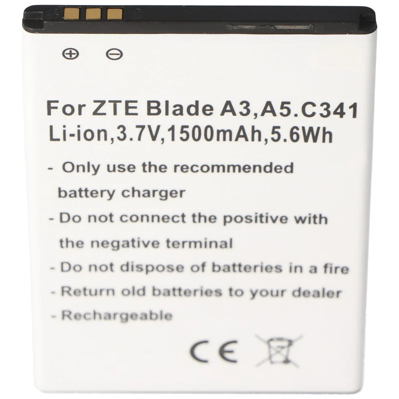 AccuCell Akku passend für ZTE Blade A3, A5, C341, Li-Ion, 3,7V, 1500mAh, 5,6Wh