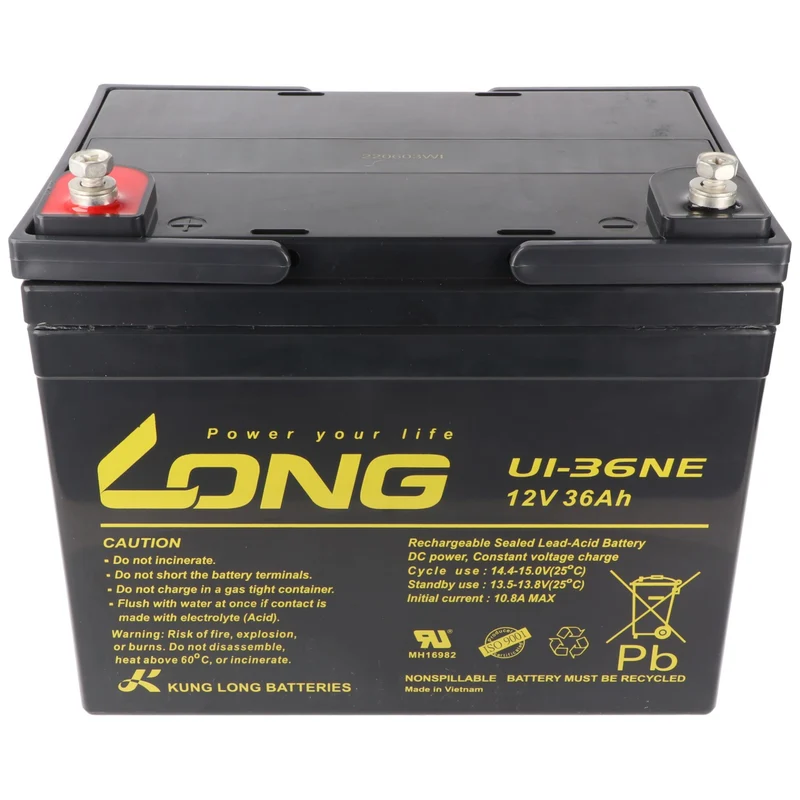 Kung Long U1-36NE F8 Zyklenfest Blei-Vlies-Akku, 12Volt, 36Ah, M6 Innengewinde