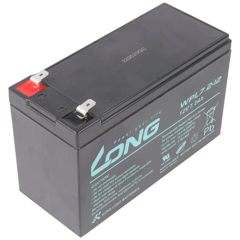 Kung Long WPL7.2-12 F2 Longlife Blei-Vlies-Akku, 12Volt, 7,2Ah mit 6,3mm Faston Anschluss