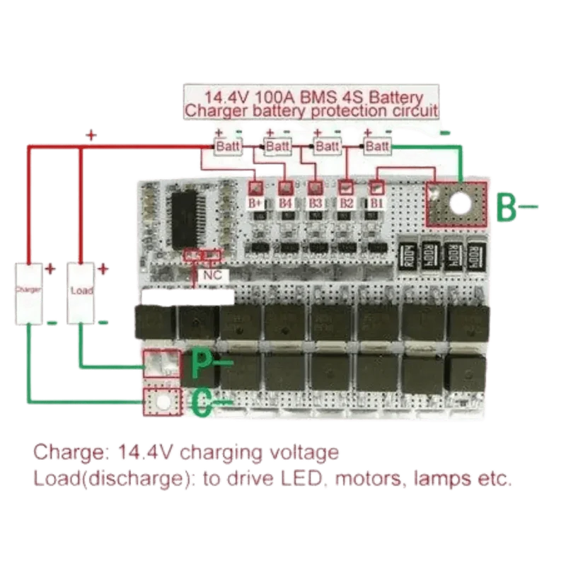 Carte de protection BMS LiFEPO4 4S 12.8V 100A