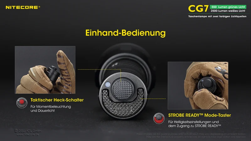 Nitecore Taschenlampe Chameleon CG7 - 2500 Lumen Weißlicht, 540 Lumen grünes Licht