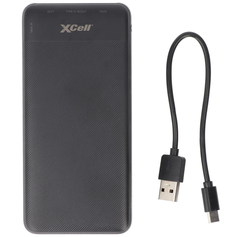 XCell Powerbank X10000PD mit 10.000mAh Kapazität, USB-C PD3.0, Quick-Charge, LED-Display, 2x USB-Ausgang 1x USB-C-Ausgang
