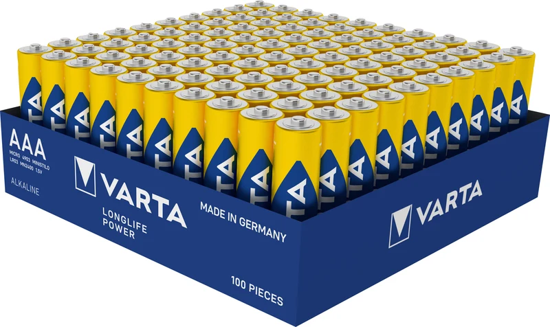 Varta Batterie Alkaline, Micro, AAA, LR03, 1.5V Longlife Power, Tray (100-Pack)