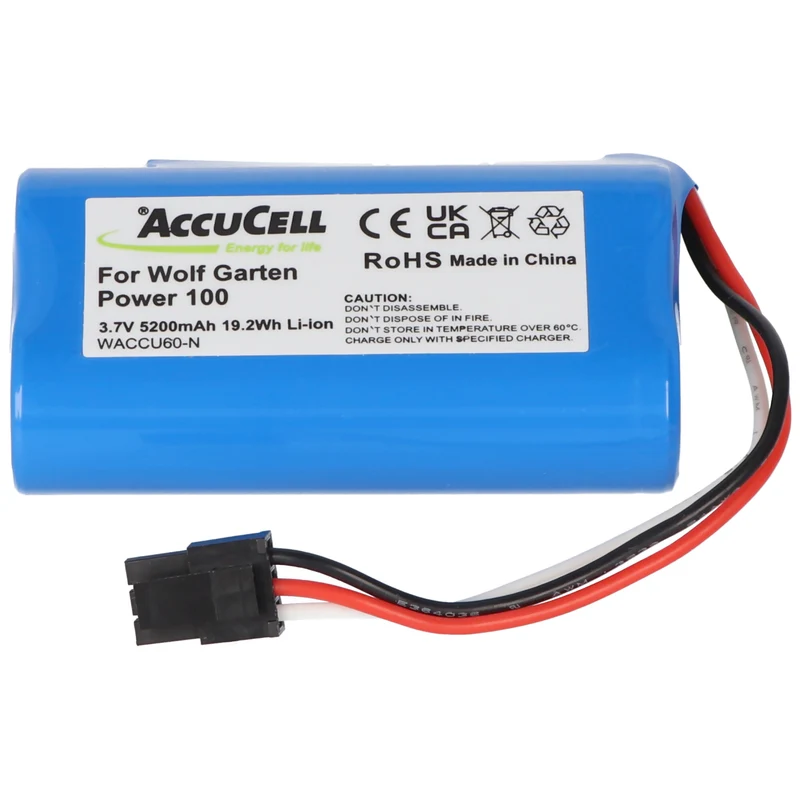 AccuCell Akku kompoatibel für Wolf Garten Accu 60 Li-Ion Power, Wolf-Garten 7086-918 mit schwarzem 3-poligem Stecker, 1UR18650S-2, F734A1451, 7085061, 7085860