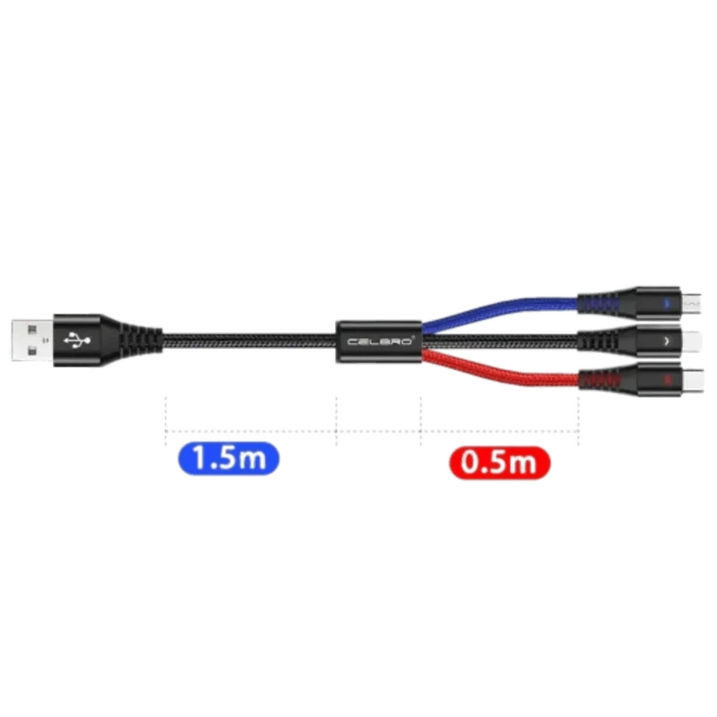 Câble 2 Mètres en Tissu de Charge 3 en 1 pour Android