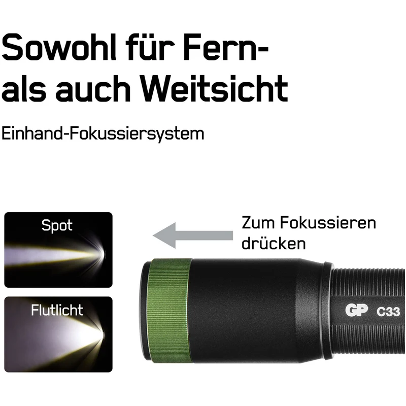 GP Batteries Taschenlampe C33 150 Lumen inklusive 2x AA 1,5V Mignon Batterien