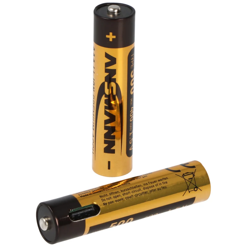 8 Stück Ansmann Premium Li-Ion Akkus Micro AAA 500mAh, mit USB-C Lademöglichkeit, 8er Karton inkl. 2x Akkubox sowie einem 4Fach USB-C Ladekabel